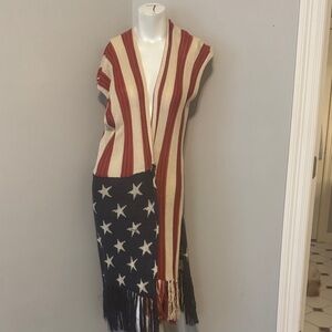 American Flag Knit Cardigan/kimono slit sides. Patriotic style size L